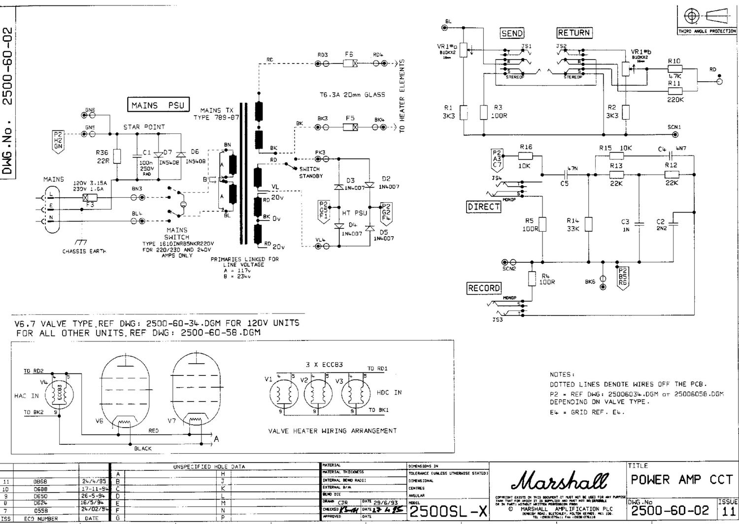 Marshall 2500SL X  2500 60 02 Issue 11 Schematic